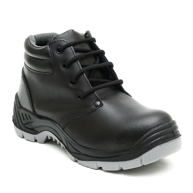 Black leather steel-toe safety boots